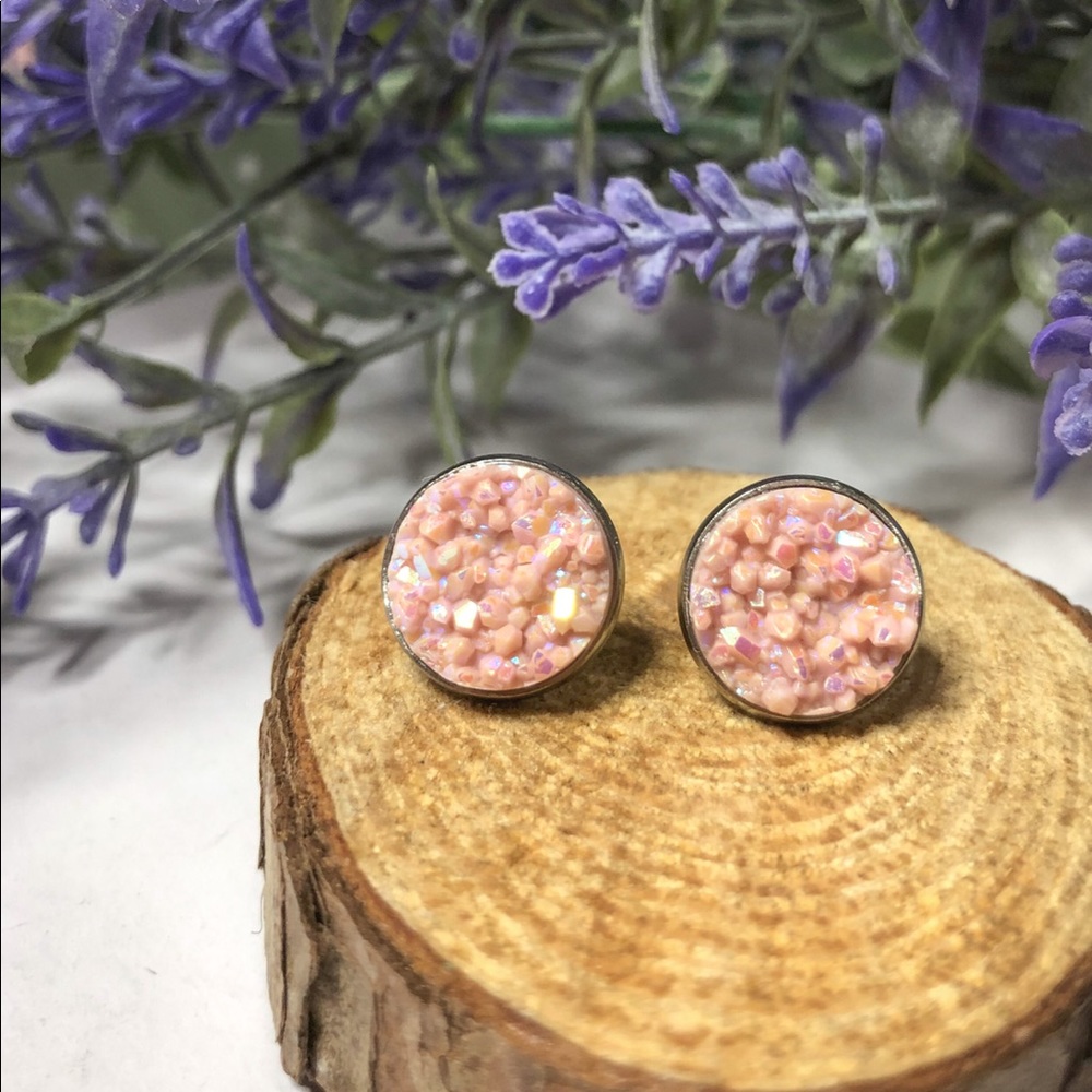 12mm blush Druzy Studs